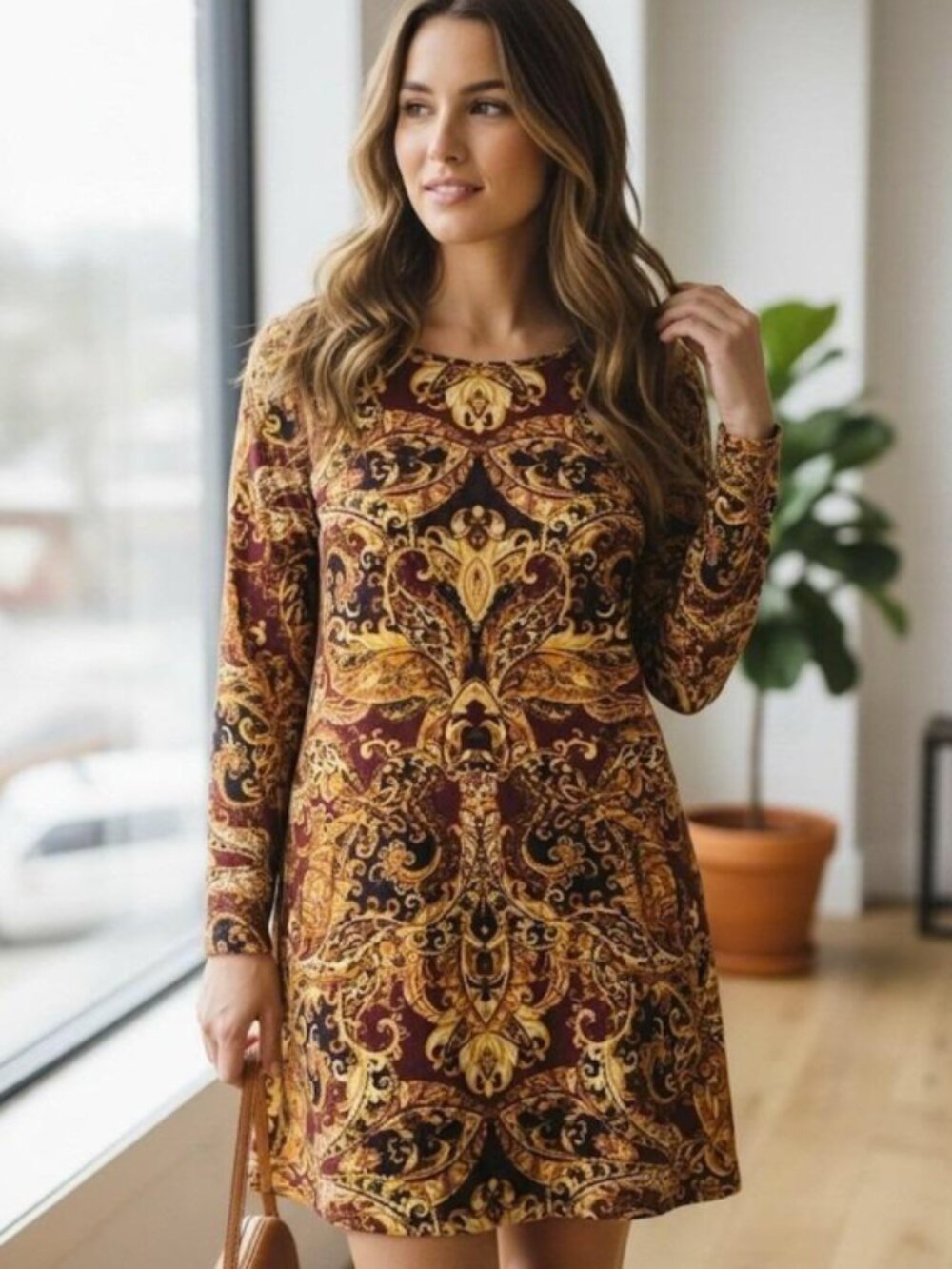J Jill boat neck paisley tunic / mini dress size XL fall boho earthy